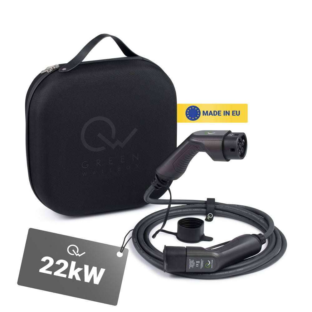 Green Wallbox EV Cable Type 2 22kW electric car charging cable